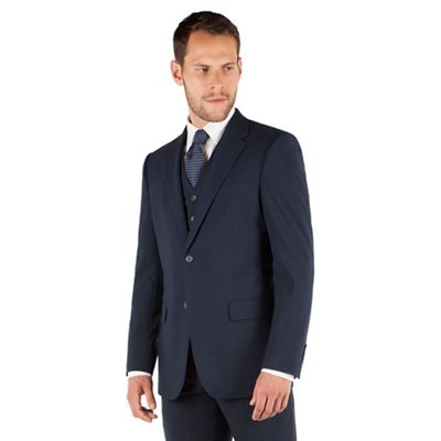 Jeff Banks Navy plain weave regular fit 2 button travel suit jacket